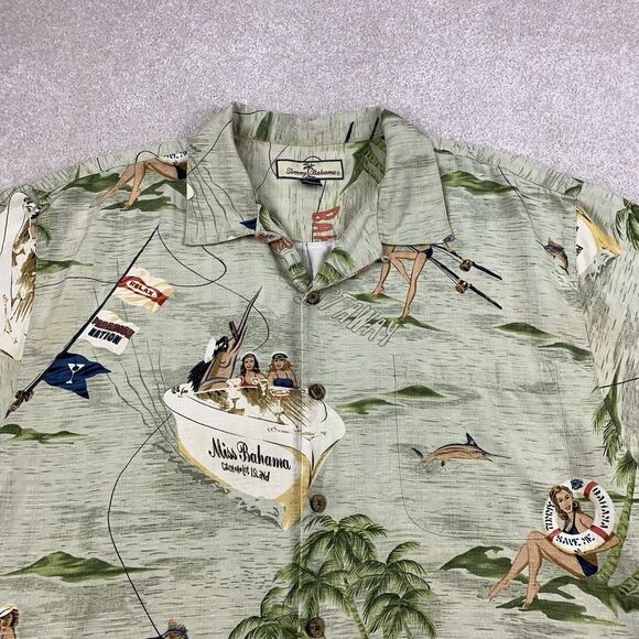 TOMMY BAHAMA RELAX Men’s L 100% Silk SS Shirt Miss Bahama Catch-a-Lot-Island - Picture 6 of 16